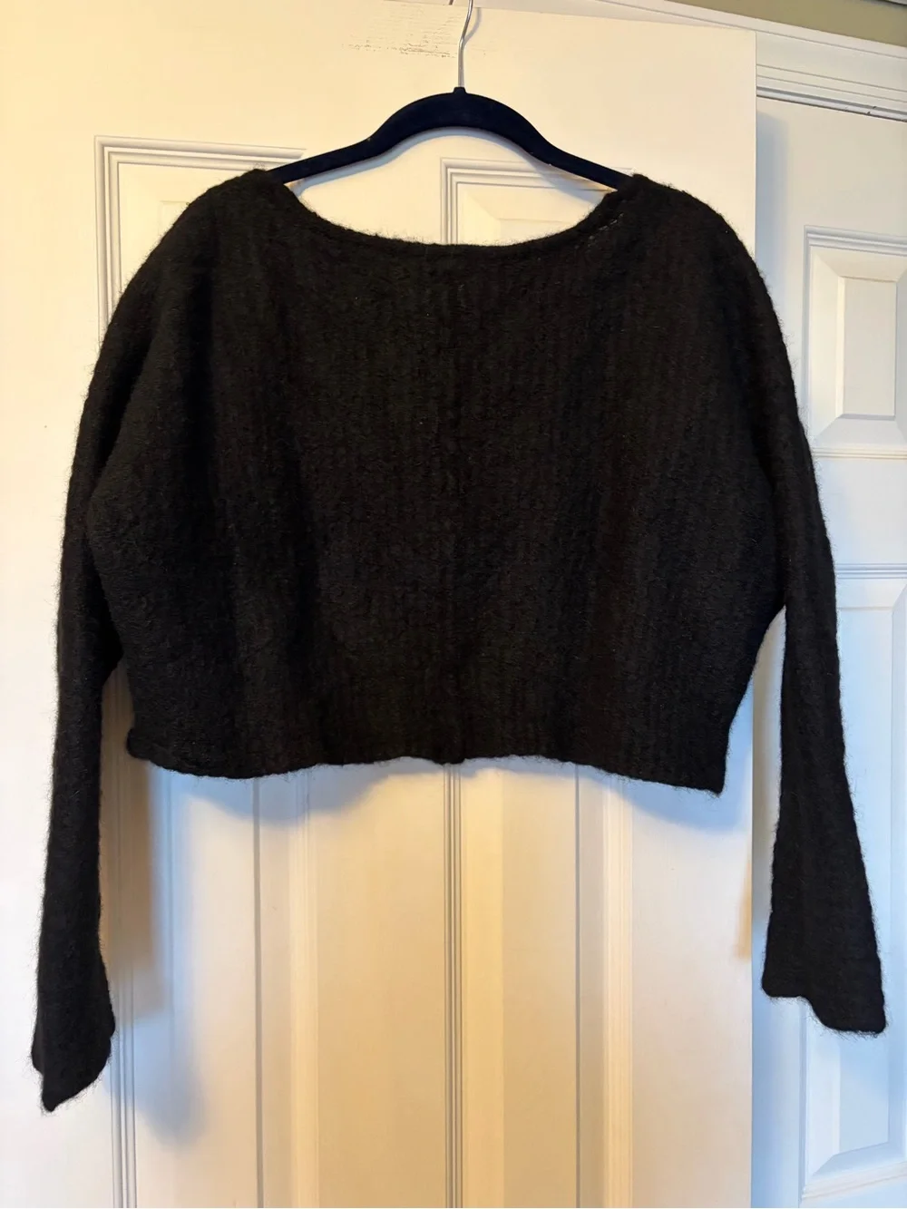 Free People Black V-Neck Fuzzy Knit Sweater Size XS